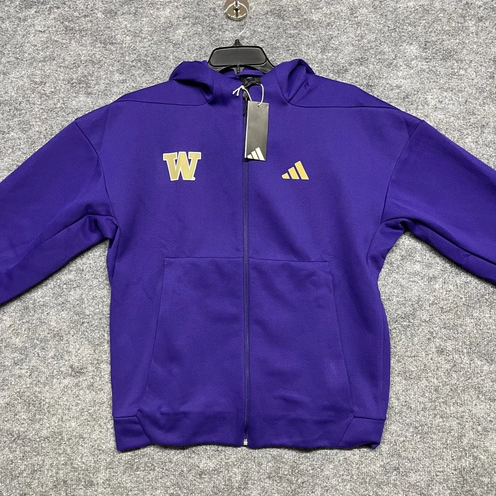 Washington Huskies Jacket Men Medium Purple Gold Adidas ZNE Full Zip Hooded NCAA